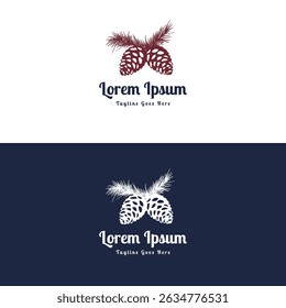 Retro Vintage Pine Cone with Leaf Branch Illustration Design Vector