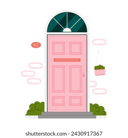 Retro vintage pink door for home apartment isolated vector illustration