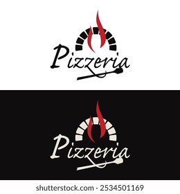 Retro vintage pizza or pizzeria logo design with crossed shovels. Logo for business, restaurant, labels and badges.
