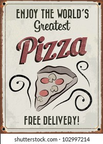 Retro Vintage Pizza Tin Sign with Grunge Effect