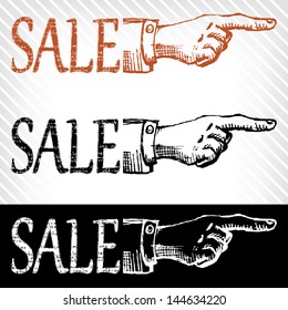 retro Vintage pointing hand drawing - vector illustration