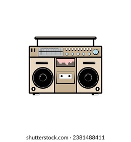 Retro Vintage Portable Stereo Boombox Radio Cassette Recorder for Music Sound Illustration Vector