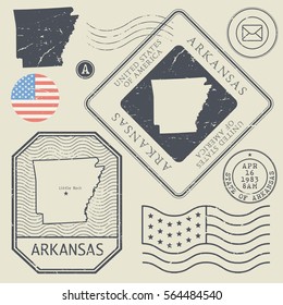 Retro vintage postage stamps set Arkansas, United States theme, vector illustration