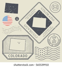 Retro vintage postage stamps set Colorado, United States theme, vector illustration