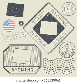 Retro vintage postage stamps set Wyoming, United States theme, vector illustration