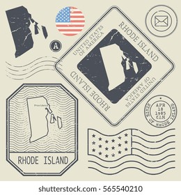 Retro vintage postage stamps set Rhode Island, United States theme, vector illustration