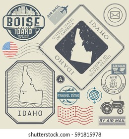 Retro vintage postage stamps set Idaho, United States theme, vector illustration