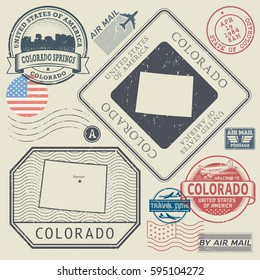 Retro vintage postage stamps set Colorado, United States theme, vector illustration