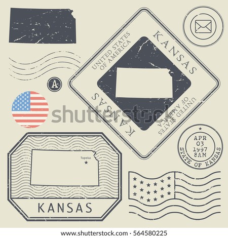 Retro vintage postage stamps set Kansas, United States theme, vector illustration