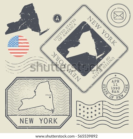 Retro vintage postage stamps set New York, United States theme, vector illustration
