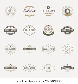 Retro Vintage Premium Quality Labels set. Vector design elements, signs, logos, identity, labels, badges, logotypes, stickers and stamps. Satisfaction, Guaranteed, Highest, Best choice and other text.
