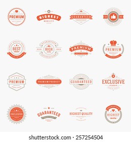 Retro Vintage Premium Quality Labels set. Vector design elements, signs, logos, identity, labels, badges, logotypes, stickers and stamps. Satisfaction, Guaranteed, Highest, Best choice and other text.