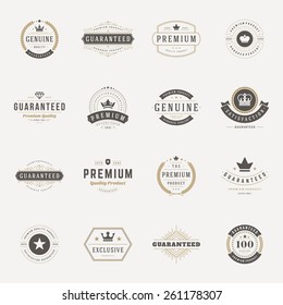 Retro Vintage Premium Quality Labels set. Vector design elements, signs, logos, identity, labels, badges, logotypes, stickers and stamps. Satisfaction, Guaranteed, Highest, Best choice and other text.