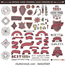 Retro Vintage Premium Quality Labels creator set.Hand drawn Vector design elements,signs,logos,identity,labels,badges,logotypes,stickers and stamps. Original,Guaranteed,Best and other text.