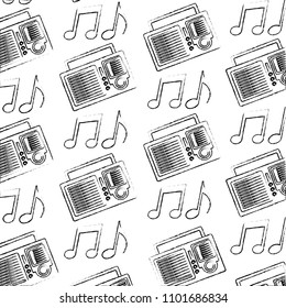 retro vintage radio stereo note music pattern