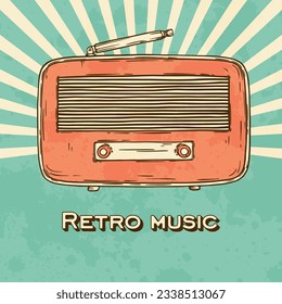 Retro Vintage Radio Tuner Empfänger. Nationalfunktag. Vektorgrafik-Banner im Cartoon-Stil 