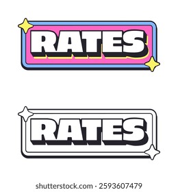 retro vintage rates vector illustration set