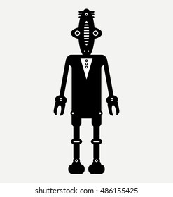 retro vintage robot, flat illustration isolated on white background