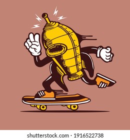 Retro Vintage Rocket Skateboarding Character Design Mascot