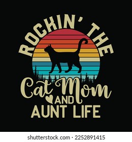 Retro Vintage Rockin' the Cat Mom and Aunt Life Mothers Day