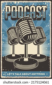 Retro Vintage Rustic Podcast Quote Poster with Microphone Illustration