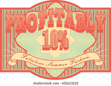 Retro vintage sale label or banner. Grunge red and green shades. Vector illustration.