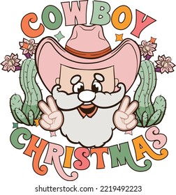 Retro Vintage Santa Claus With Cowboy Hat svg