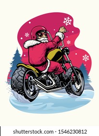 retro vintage santa claus riding chopper motorcycle