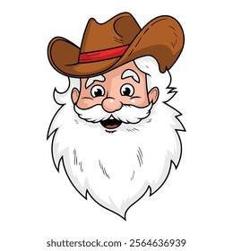 Retro vintage Santa Claus wearing a cowboy hat with a Howdy Christmas theme. Groovy 70s style Santa illustration, ideal for festive holiday designs and seasonal decorations.