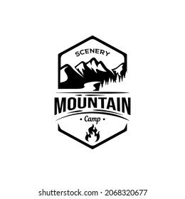 Retro Vintage Scenery Mountain Camp Stamp Logo Emblem