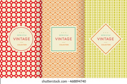 Retro vintage seamless pattern background. Vector illustration for design. Abstract geometric frame. Stylish decorative label set Art decoration texture wallpaper package Elegant fashion simple border