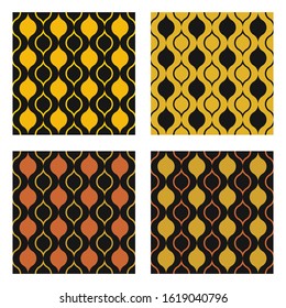Retro Vintage Seamless Pattern Set Gold Color Scheme Vector