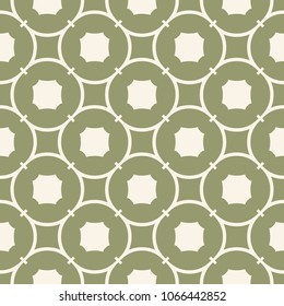 Retro vintage seamless pattern. Vector geometric background with curved shapes, squares, circles, repeat tiles. Simple abstract texture in pastel green tones. Elegant design for decoration, fabric