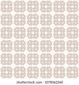 Retro vintage seamless pattern. Vector abstract geometric texture with dots, small circles, square grid, repeat tiles. Subtle neutral background in beige color palette. Design for decoration, fabric