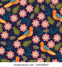 Retro vintage seamless patterns with birds. Seamless texture can be used for wallpapers, pattern fills, web page backgrounds, surface textures. vector