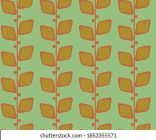 Retro vintage seamless vector pattern, midcentury floral leaves wallpaper, 50s 60s 70s style