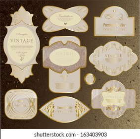 retro vintage set of white gold label and ribbon/ vector set
