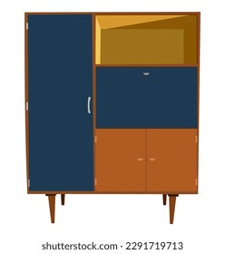 Retro vintage sideboard vector isolated on white.