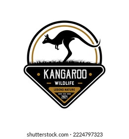 Retro Vintage Silhouette Kangaroo Logo Design. On black, white, and gold colors. Premium and Luxury Logo Illustration Design Graphic