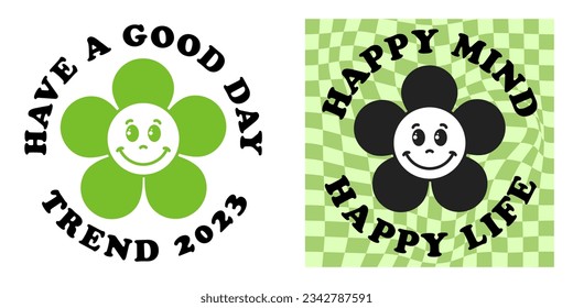 Retro vintage smiling face emoji drawing. Vector illustration design for fashion graphic, t-shirt print.
