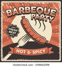 Retro Vintage Sosis Barbeque Poster Sign
