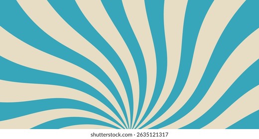 Retro vintage spiral wavy sun rays, blue background pattern, radial spiral stripes, comic ray stripes, grunge texture, circus, carnival, summer background, vector illustration.