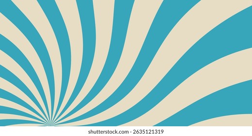Retro vintage spiral wavy sun rays, blue background pattern, radial spiral stripes, comic ray stripes, grunge texture, circus, carnival, summer background, vector illustration.