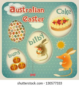 Retro Vintage square Easter Australian Card. Vector Illustration.