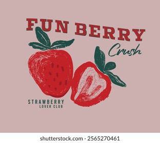 Retro vintage strawberry fruit vector art, Abstract strawberry painting vector, Summer fruit artwork for t shirt, sweater, poster, graphic print, paint brush texture   