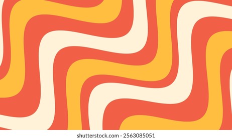 Retro vintage style beige yellow orange wave line abstract background
