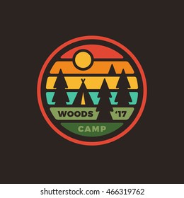 Retro Vintage Style Camping Woods Badge Logo Graphic