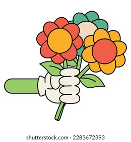 Retro vintage style, decorative elements, 60s, 70s, flower icon, hand, cute children's decor.