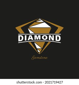 Retro Vintage Style for Diamond Jewelry Logo Design. Gold Gemstone. Premium and Luxury Logo Template