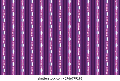 The Retro Vintage Style of ellipses that aligns in vertically to create the pattern of Beads curtain with the strip of harmonizing, purple, red-purple, magenta, pink and white which is the background.